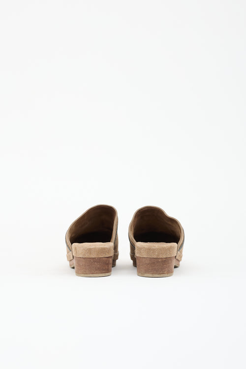 Brunello Cucinelli Suede Monili Clog Mule