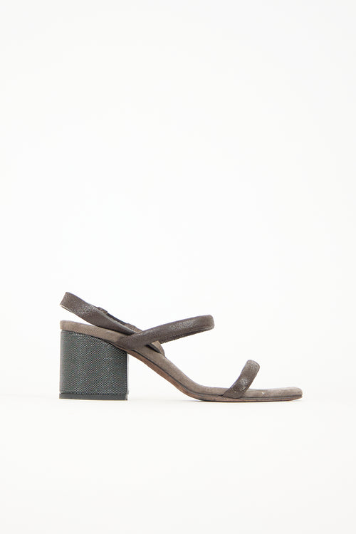 Brunello Cucinelli Suede Monili Heeled Sandal
