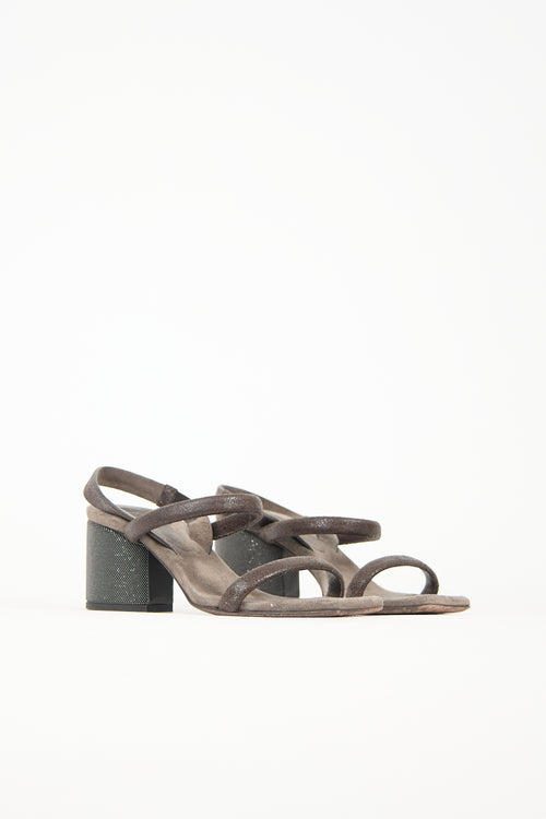 Brunello Cucinelli Suede Monili Heeled Sandal