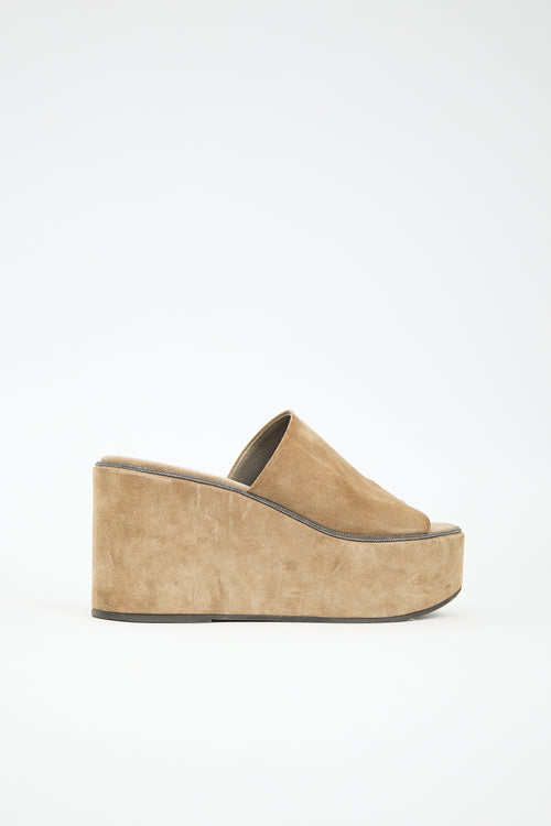 Brunello Cucinelli Suede Monili Platform Sandal