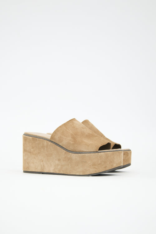 Brunello Cucinelli Suede Monili Platform Sandal