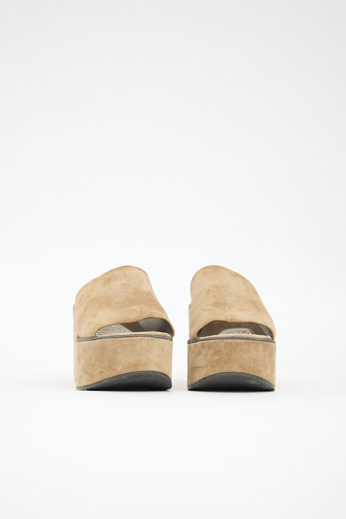Brunello Cucinelli Suede Monili Platform Sandal