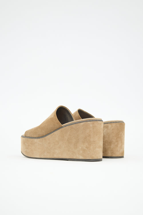 Brunello Cucinelli Suede Monili Platform Sandal