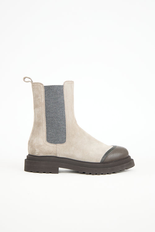 Brunello Cucinelli Suede Monili Chelsea Boot