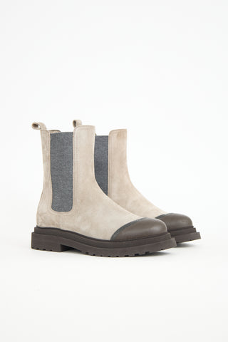 Brunello Cucinelli Suede Monili Chelsea Boot