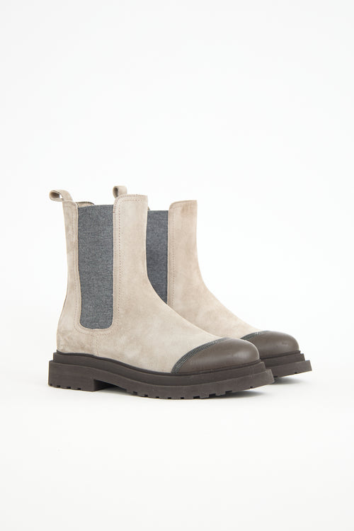Brunello Cucinelli Suede Monili Chelsea Boot