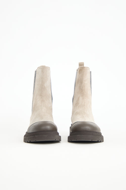Brunello Cucinelli Suede Monili Chelsea Boot