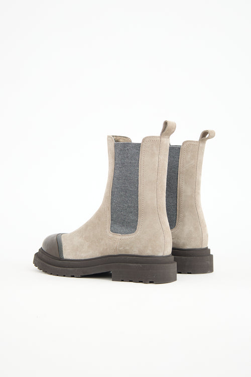 Brunello Cucinelli Suede Monili Chelsea Boot
