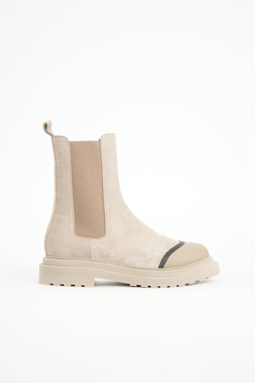 Brunello Cucinelli Suede Monili Chelsea Boot