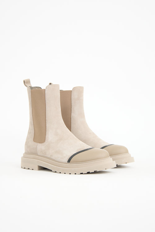 Brunello Cucinelli Suede Monili Chelsea Boot