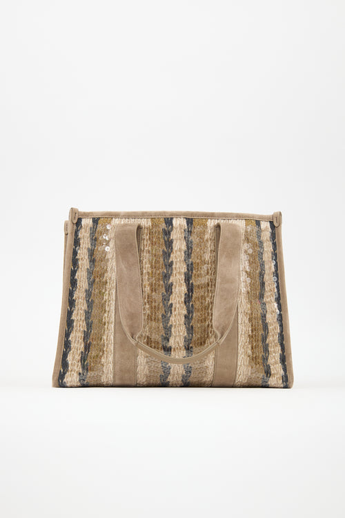 Brunello Cucinelli Suede & Sequin Glamour Stripe Tote Bag