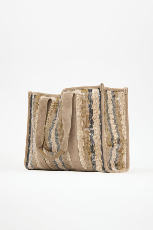 Brunello Cucinelli Suede & Sequin Glamour Stripe Tote Bag