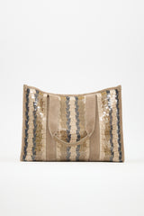 Brunello Cucinelli Suede & Sequin Glamour Stripe Tote Bag