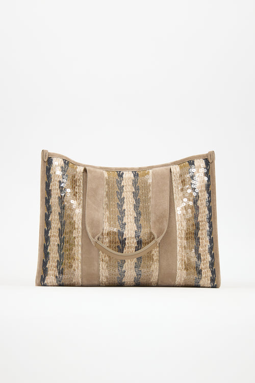 Brunello Cucinelli Suede & Sequin Glamour Stripe Tote Bag