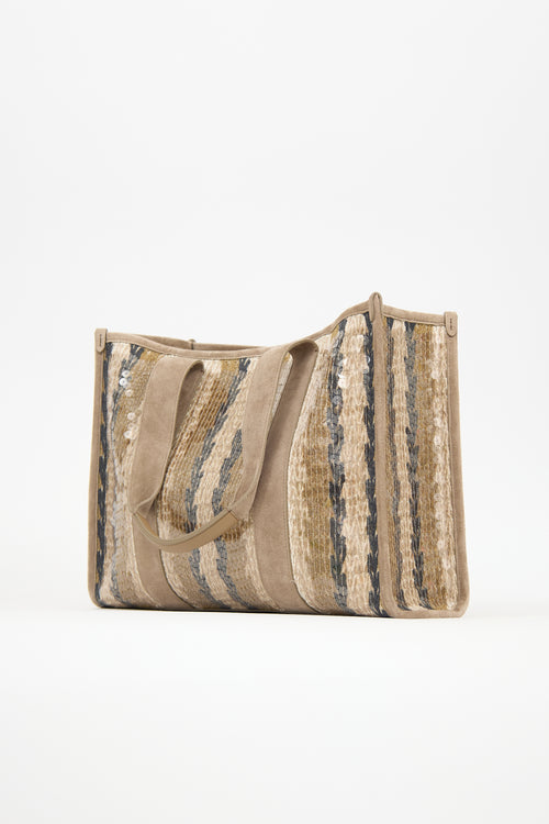 Brunello Cucinelli Suede & Sequin Glamour Stripe Tote Bag