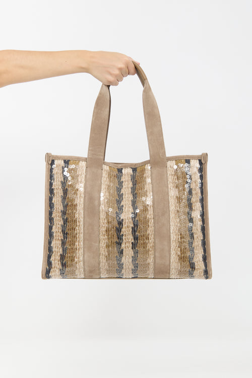 Brunello Cucinelli Suede & Sequin Glamour Stripe Tote Bag