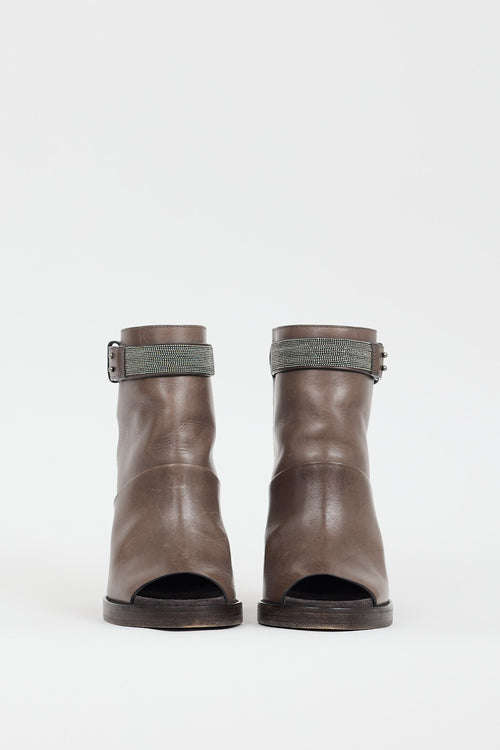 Brunello Cucinelli Taupe Leather Monili Cutout Boot