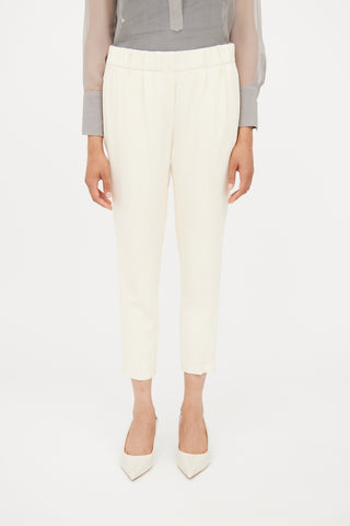 Brunello Cucinelli Cream Pleat Slim Pant