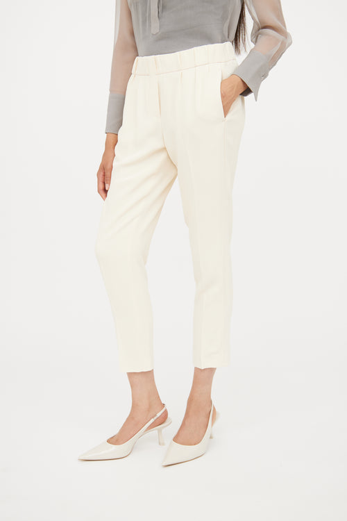 Brunello Cucinelli Cream Pleat Slim Pant