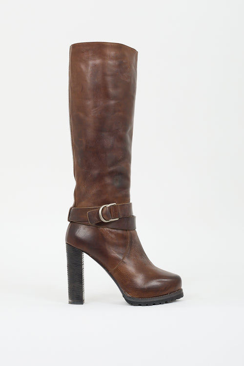 Brunello Cucinelli Brown Leather & Shearling Lined Buckled Boot