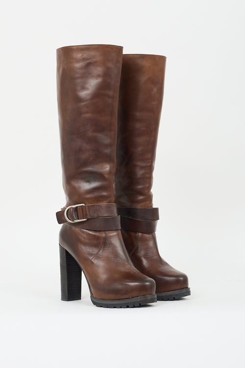 Brunello Cucinelli Brown Leather & Shearling Lined Buckled Boot