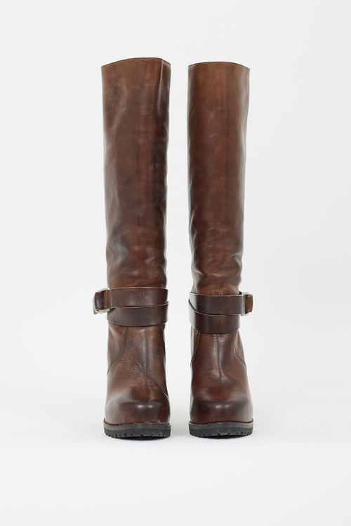 Brunello Cucinelli Brown Leather & Shearling Lined Buckled Boot