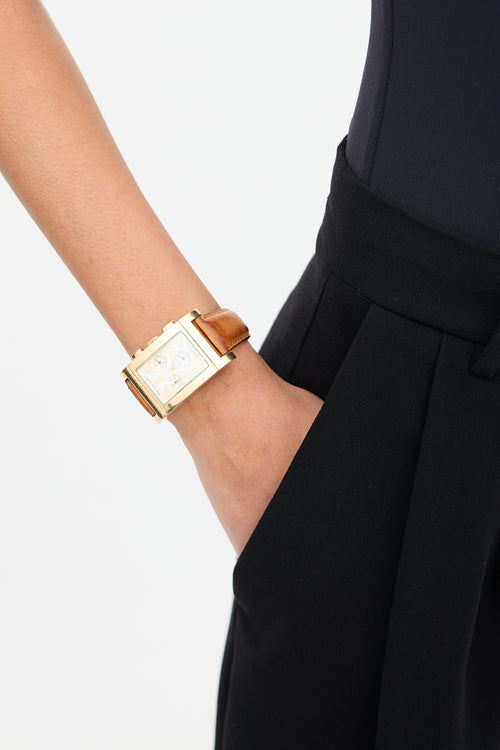 Bulgari 18K Gold & Brown Leather Rettangolo Chronograph Watch