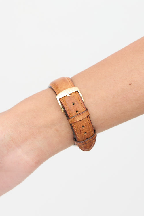 Bulgari 18K Gold & Brown Leather Rettangolo Chronograph Watch