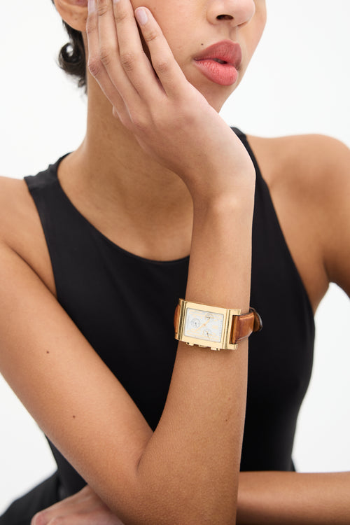 Bulgari 18K Gold & Brown Leather Rettangolo Chronograph Watch