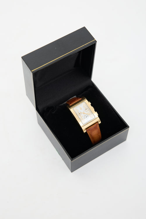 Bulgari 18K Gold & Brown Leather Rettangolo Chronograph Watch