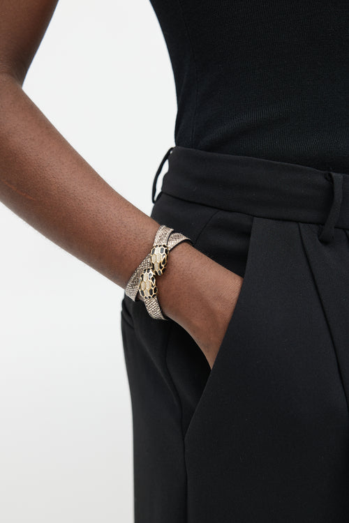 Bulgari Gold & Black Leather Serpenti Forever Bracelet