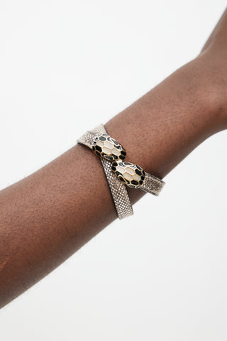 Bulgari Gold & Black Leather Serpenti Forever Bracelet