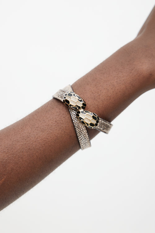 Bulgari Gold & Black Leather Serpenti Forever Bracelet