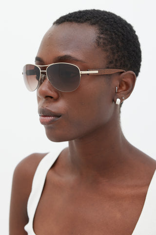Bulgari Gold & Brown 27813 Aviator Sunglasses