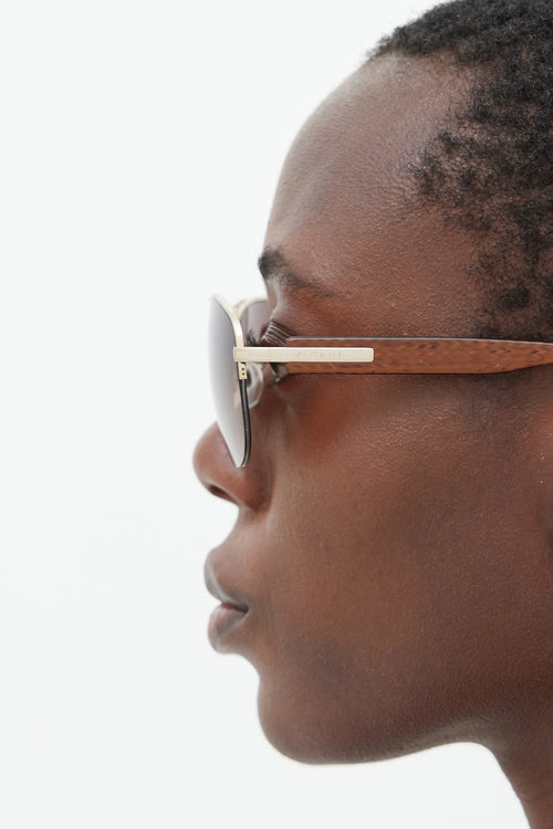 Bulgari Gold & Brown 27813 Aviator Sunglasses