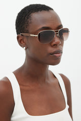 Bulgari Gold & Brown 27813 Aviator Sunglasses