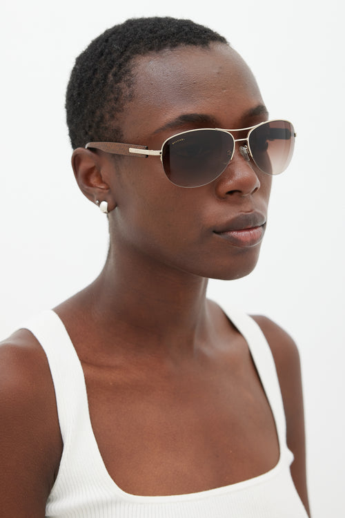 Bulgari Gold & Brown 27813 Aviator Sunglasses