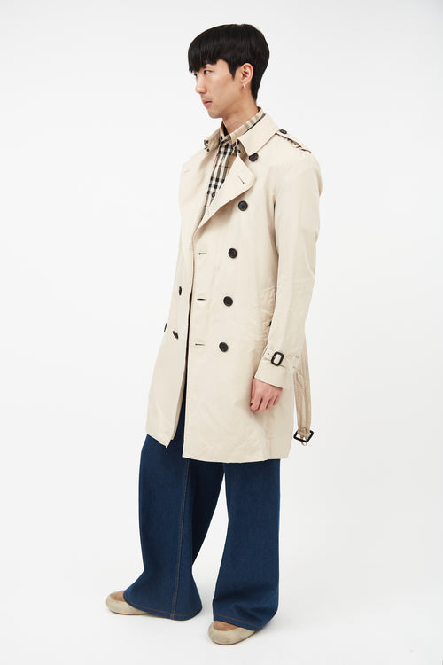 Burberry Beige Belted Double Breasted Trench Coat