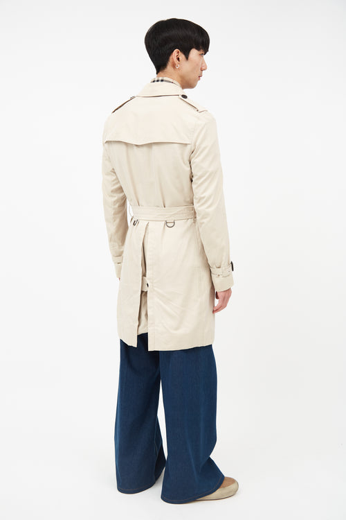 Burberry Beige Belted Double Breasted Trench Coat