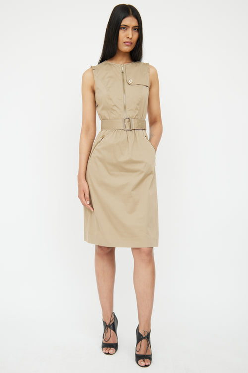 Burberry Beige Ruffle & Zipper Belted Dress