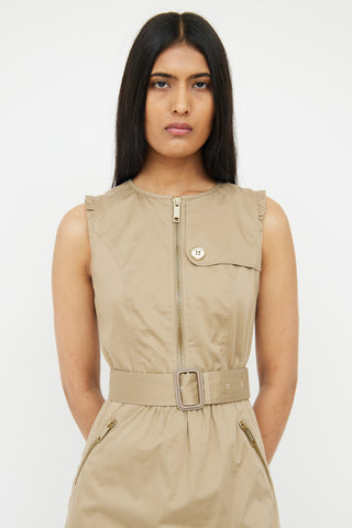 Burberry Beige Ruffle & Zipper Belted Dress