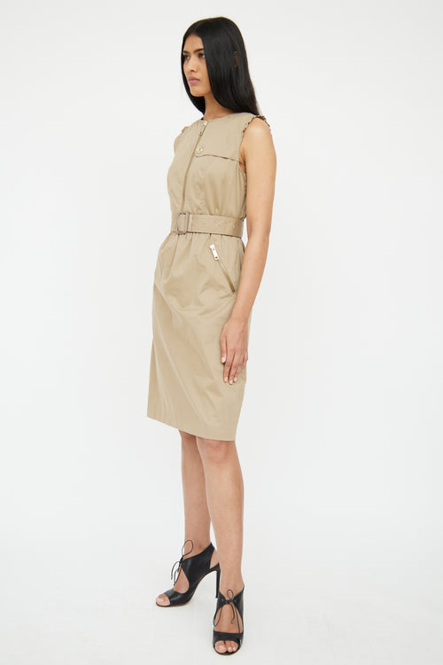 Burberry Beige Ruffle & Zipper Belted Dress