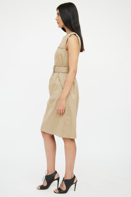 Burberry Beige Ruffle & Zipper Belted Dress