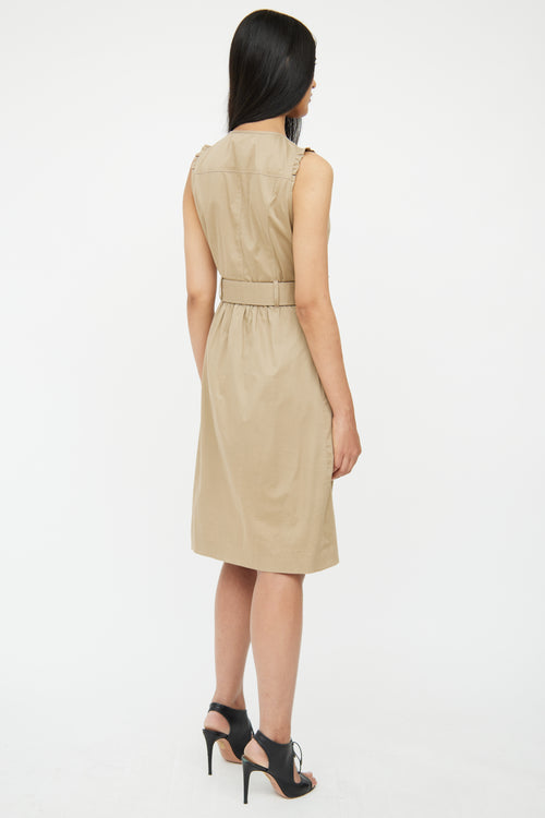 Burberry Beige Ruffle & Zipper Belted Dress