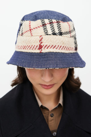 Burberry Beige & Blue Nova Check Denim Bucket Hat