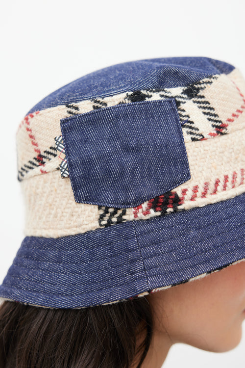 Burberry Beige & Blue Nova Check Denim Bucket Hat
