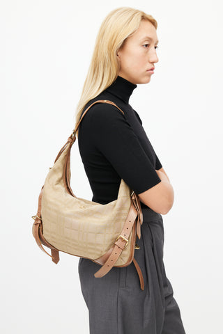 Burberry Brown Nylon Check Shoulder Bag