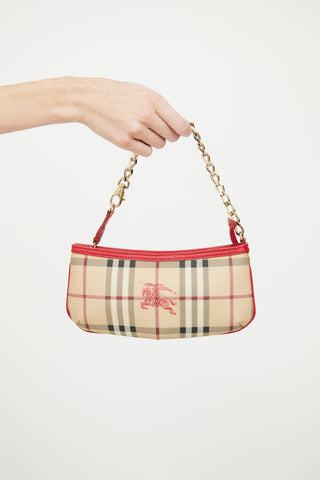Burberry Red Leather & Haymarket Check Anabel Chain Wristlet