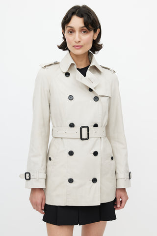 Burberry Beige Double Breasted Short Belted Trench Coat