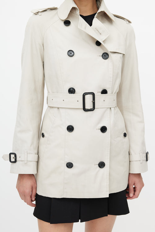 Burberry Beige Double Breasted Short Belted Trench Coat